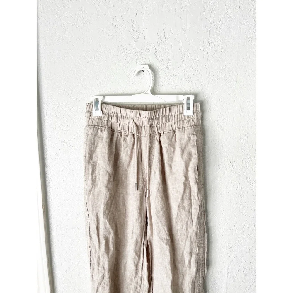 Quince 100% European Linen Pants Oatmeal Beige Elastic Waist Drawstring XS